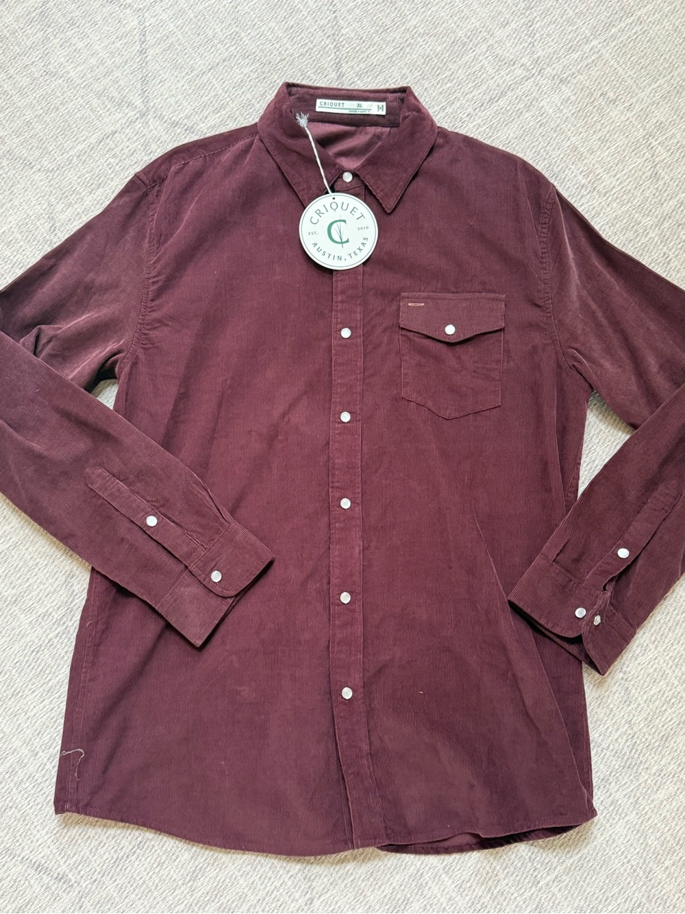 Men’s Criquet Corduroy Pearl Snap Button Down - New - XL
